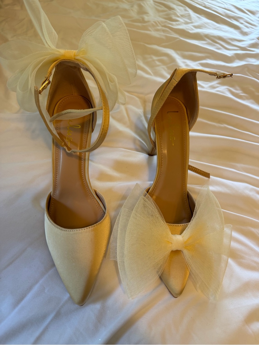 Lulus Tan Heels with Bows - Picture 2 of 5